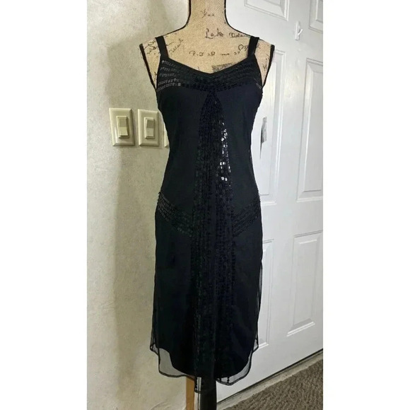 IDEOLOGY Black Sequin Mesh WhimsiGoth Witchy Slip Fairy Grunge Dress Womens XS - Picture 2 of 13